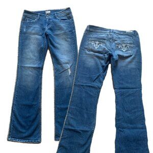 Kali Denim Size 9 Low Waisted Bootcut Jeans with Embroidered Pockets